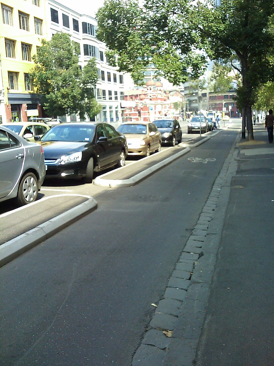 A Copenhagen-style separated bike lane with a cyclist