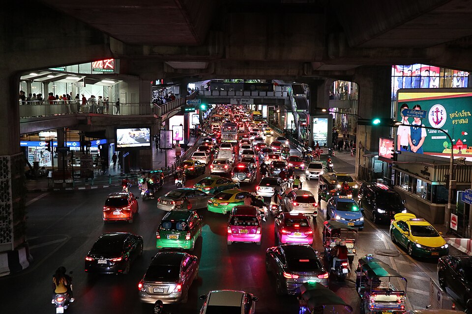 Heavy evening traffic jam in Bangkok